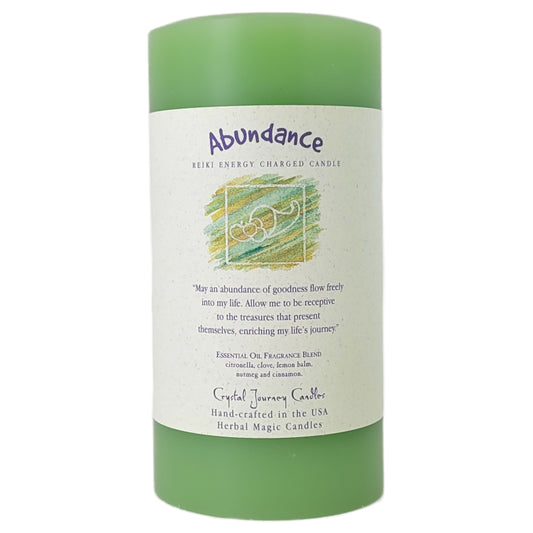 6" Reiki Charged Herbal Pillar Candle, Abundance Scent