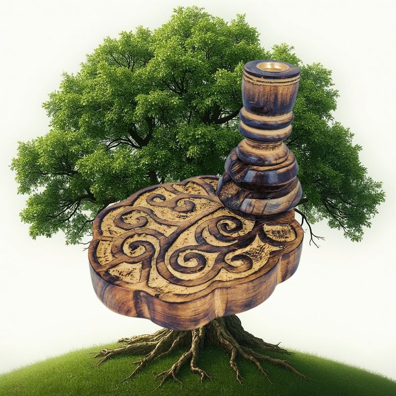 Tree of Life Design 5" Wooden Incense Backflow Cone Burner