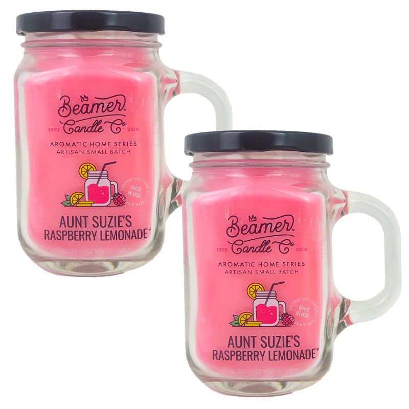 Aunt Suzie's Raspberry Lemonade 5" Glass Jar Candle, 12oz Aromatic Home Series, by Beamer Candle Co