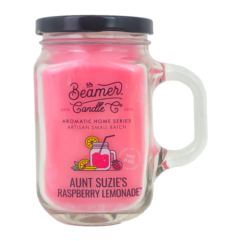 Aunt Suzie's Raspberry Lemonade 5" Glass Jar Candle, 12oz Aromatic Home Series, by Beamer Candle Co