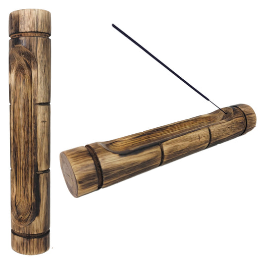 Bamboo Design 12"x2" Double Wooden Incense Burner & Ash Catcher