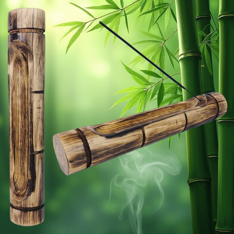 Bamboo Design 12"x2" Double Wooden Incense Burner & Ash Catcher