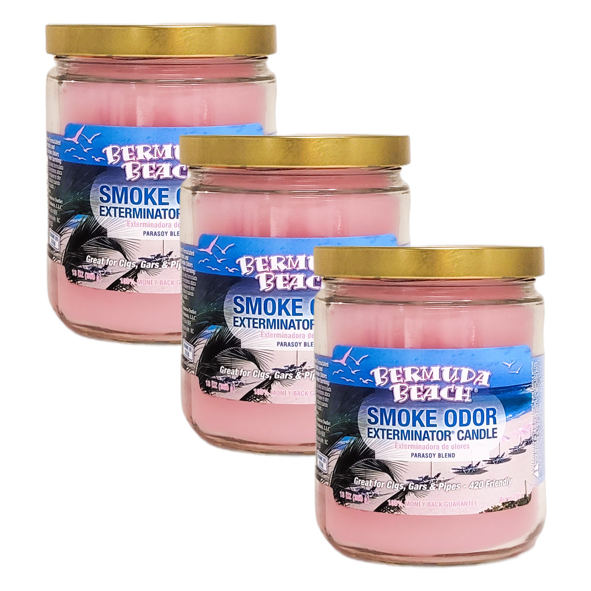 Bermuda Beach 4" Glass Jar 13oz Smoke Odor Exterminator Candle, by Tobacco Outlet Products
