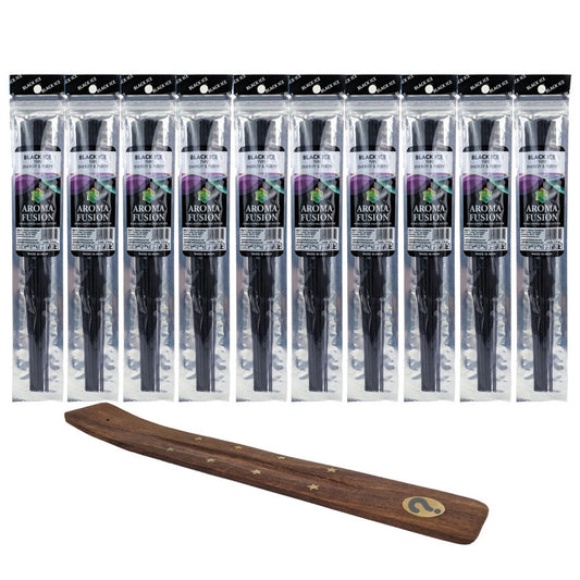 10-Pack + Incense Holder Set: Aroma Fusion Black Ice 11" Incense Sticks