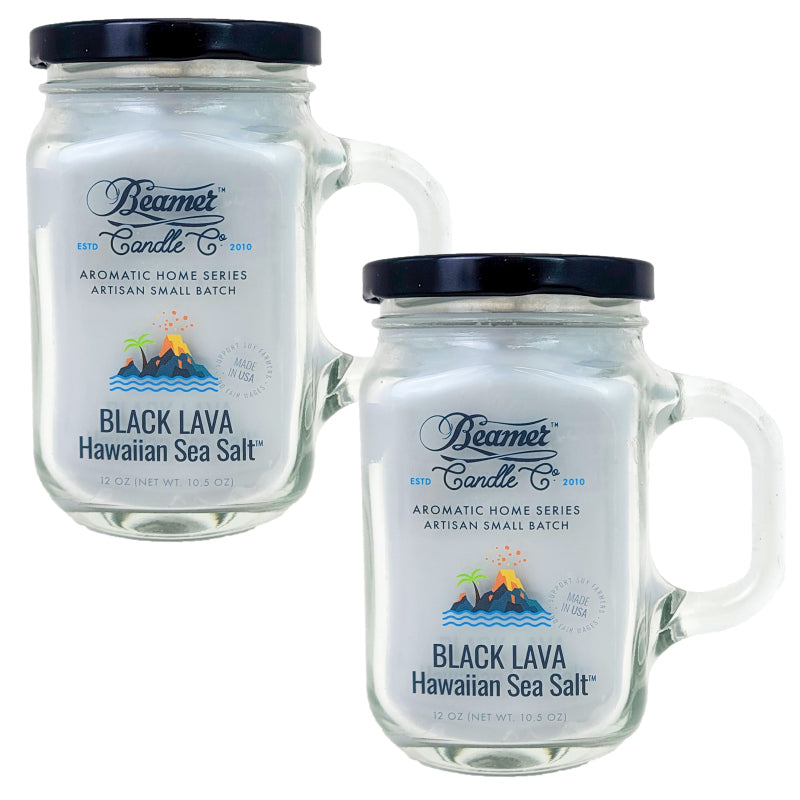 Black Lava Hawaiian Sea Salt 5" Glass Jar Candle, 12oz Aromatic Home Series, by Beamer Candle Co