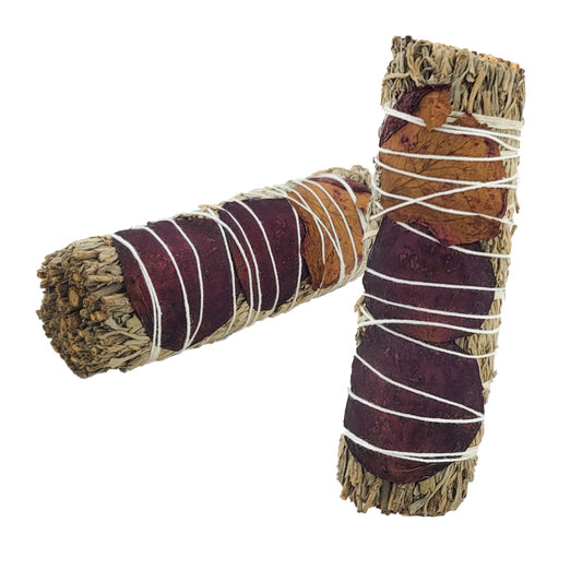 Blue Sage & Red Rose 4" Bundle Smudge Stick