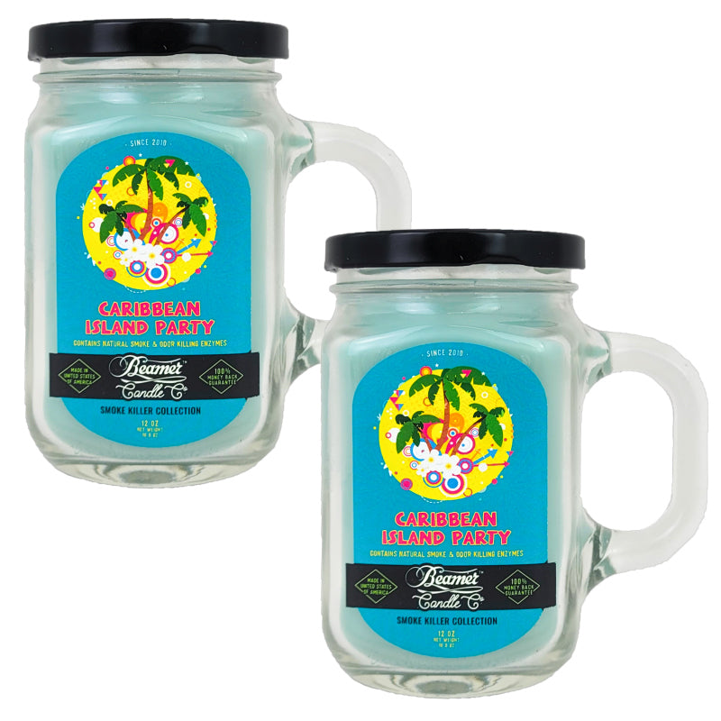 Caribbean Island Party 5" Glass Jar Candle, 12oz Smoke Killer Collection, by Beamer Candle Co