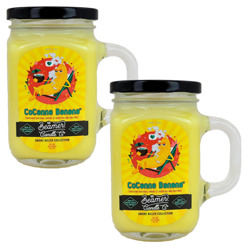 CoCanna Banana 5" Glass Jar Candle, 12oz Smoke Killer Collection, by Beamer Candle Co