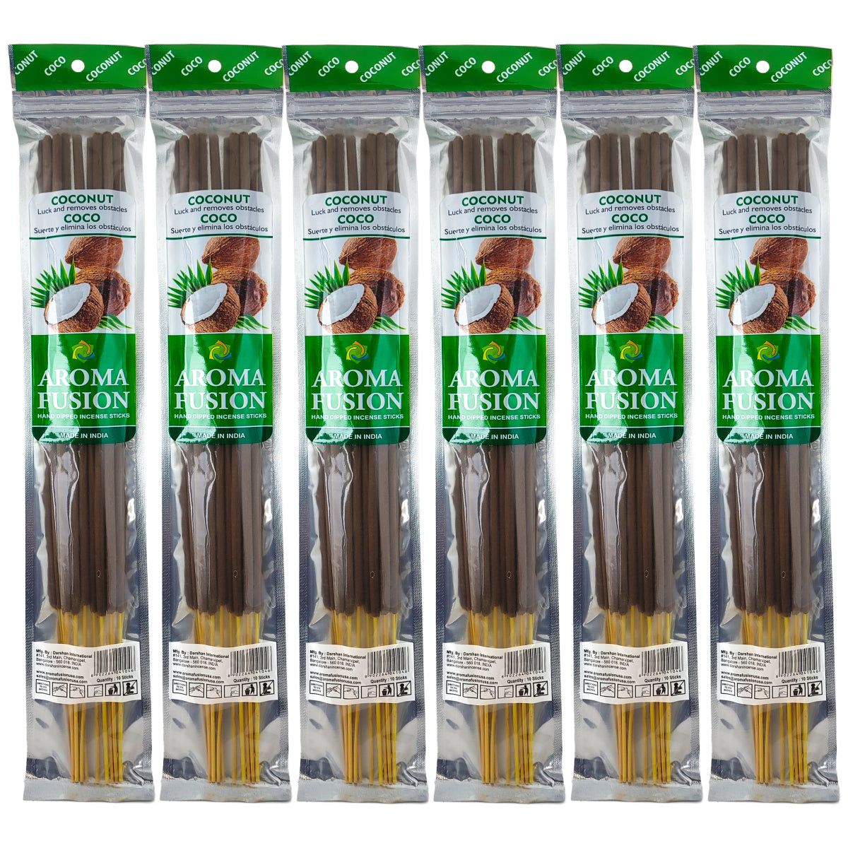 Coconut Scent Aroma Fusion 19" Jumbo Incense, 10-Stick Pack