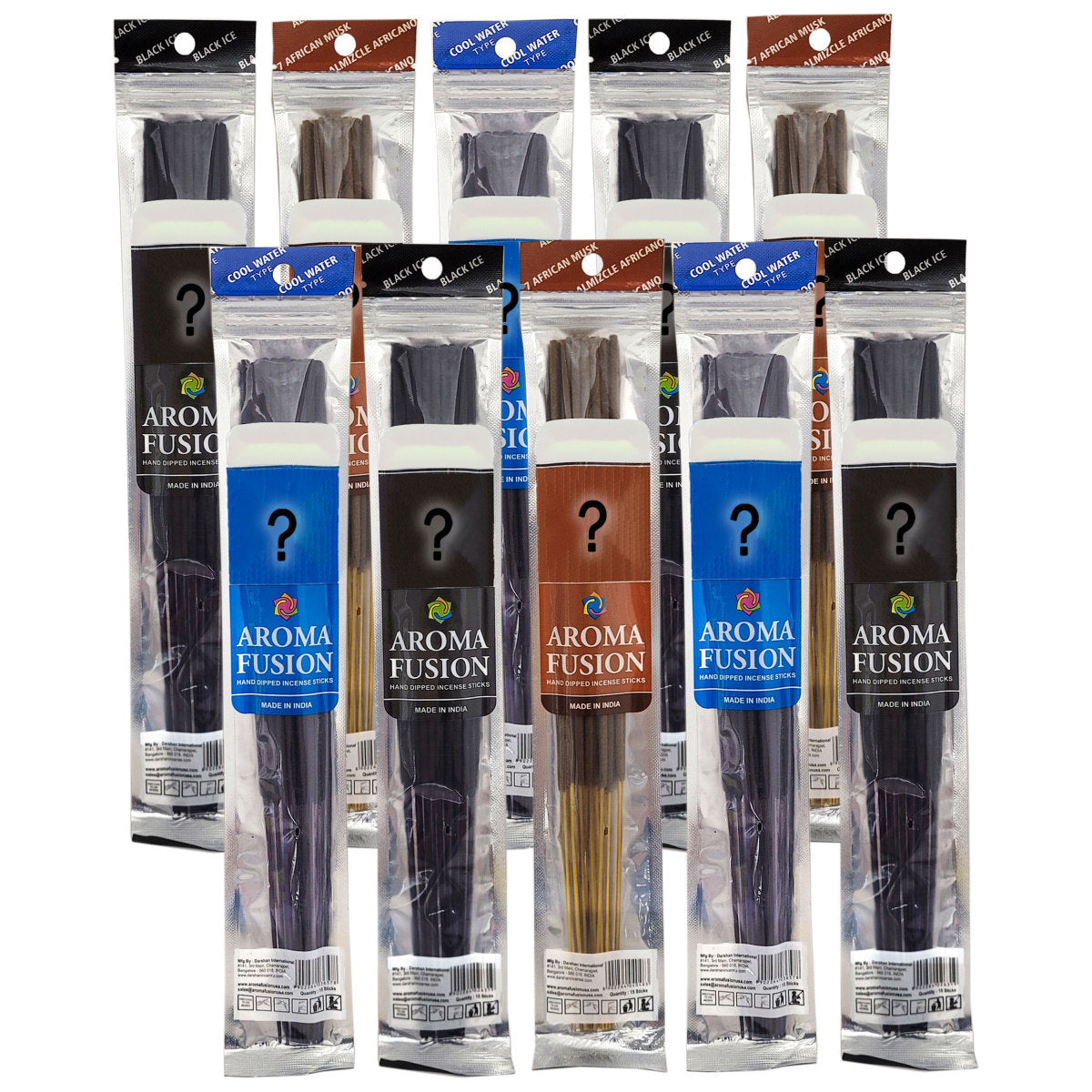 10 Packs Assorted Aroma Fusion Hand Dipped 11" Incense Sticks