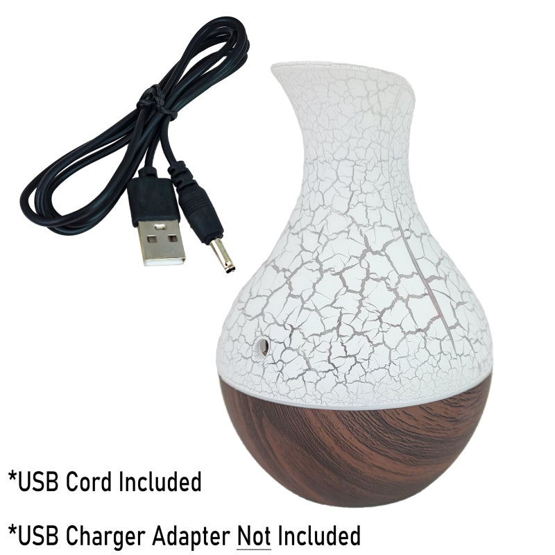 6" Plastic Mini Atomization Humidifier Diffuser, Crackled White/Dark Wood Design