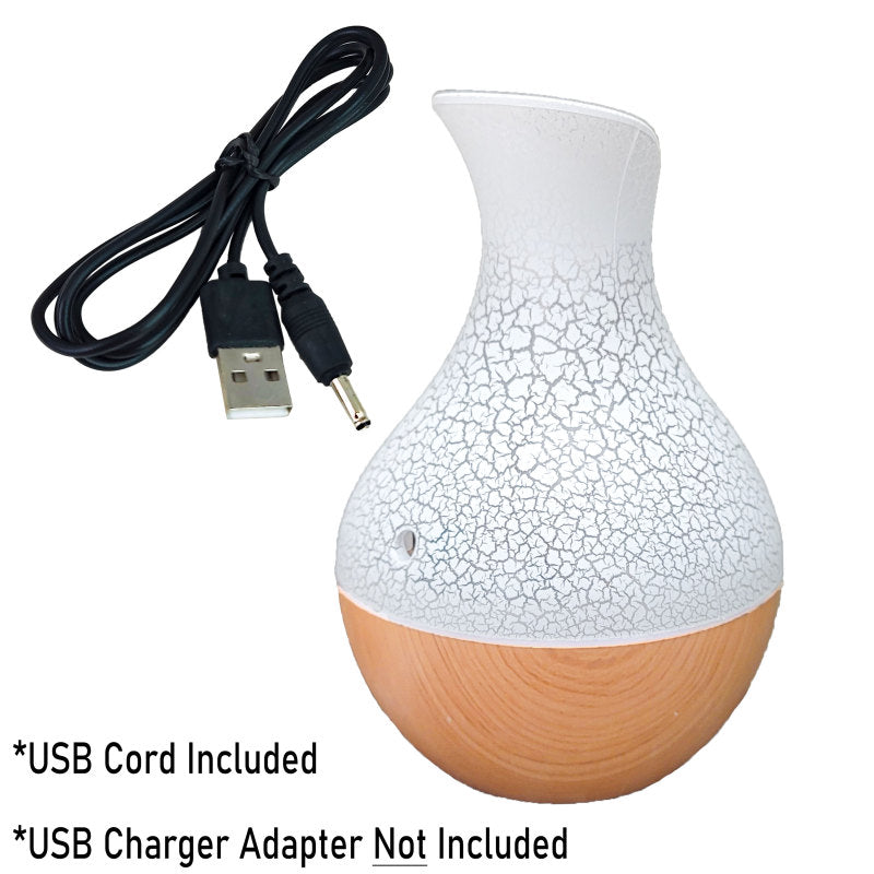 6" Plastic Mini Atomization Humidifier Diffuser, Crackled White/Light Wood Design