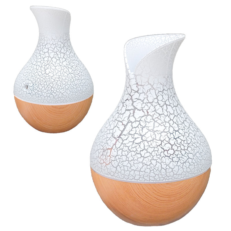 6" Plastic Mini Atomization Humidifier Diffuser, Crackled White/Light Wood Design