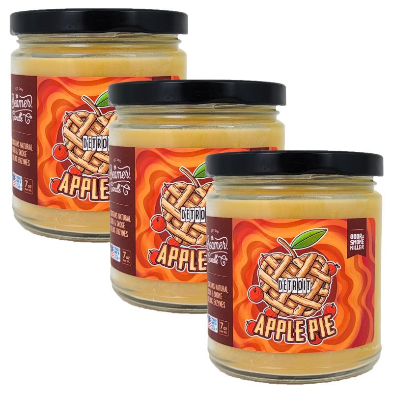 3.5" Detroit Apple Pie Glass Jar Candle, 7oz Odor & Smoke Killer, by Beamer Candle Co
