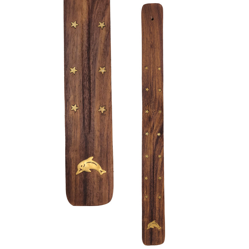 Jumbo Wood Incense Burner & Ash Catcher, Dolphin Design, 18"