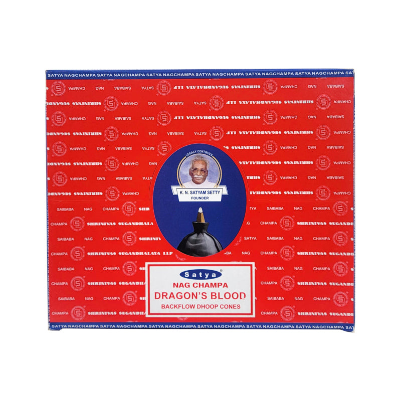 Dragon's Blood Backflow Dhoop Incense Cones, Box of 10 Cones, by Satya