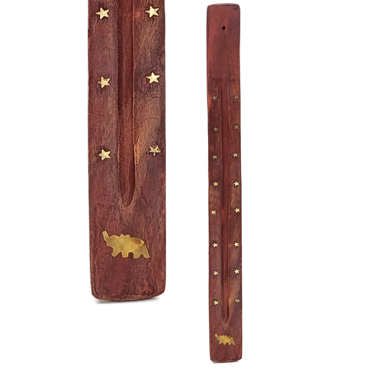 Extra-Long 20" Jumbo Wood Incense Burner & Ash Catcher, Elephant Design