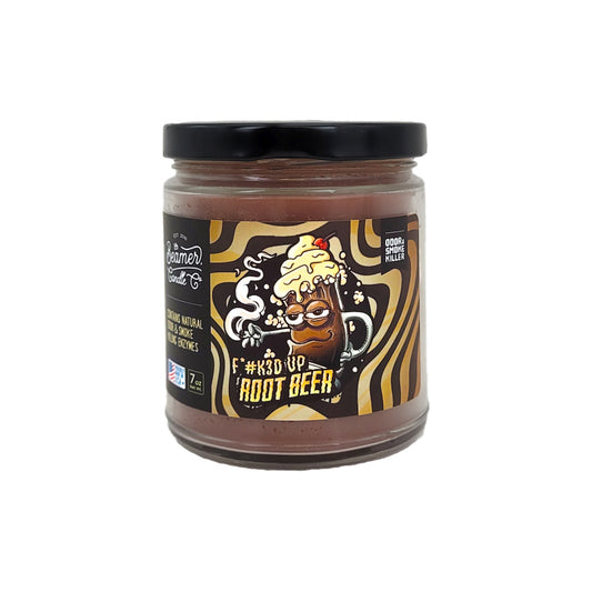 3.5" F*#ked Up Root Beer Float Glass Jar Candle, 7oz Odor & Smoke Killer, by Beamer Candle Co