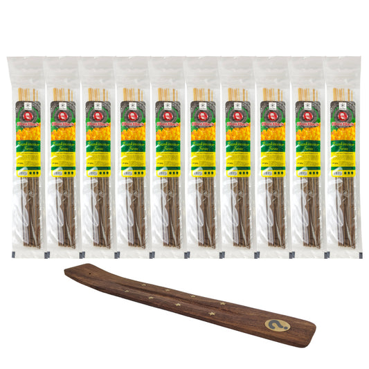 10-Pack + Incense Holder Set: Frankincense Fiesta Scent 10.5" Blunt Black Incense
