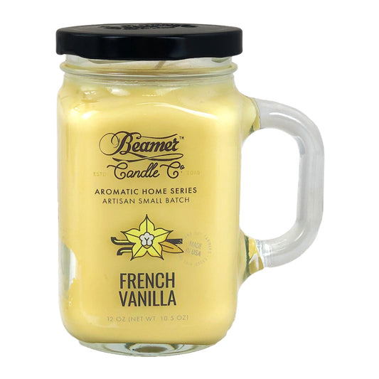 French Vanilla 5" Glass Jar Candle, 12oz Aromatic Home Series, by Beamer Candle Co
