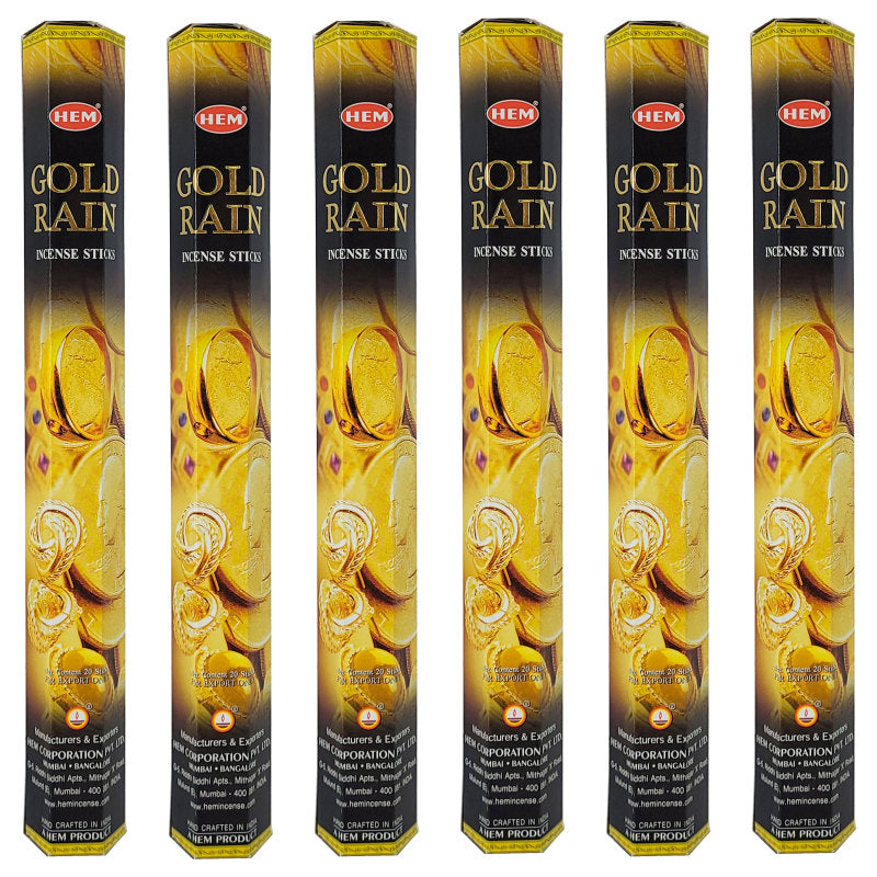 HEM Incense Sticks 20-Stick Hex Packs, Gold Rain