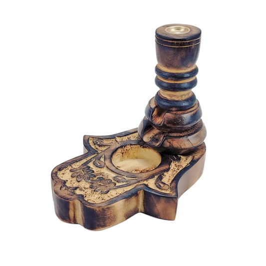 Hamsa Hand 5" Wooden Backflow Incense Cone Burner
