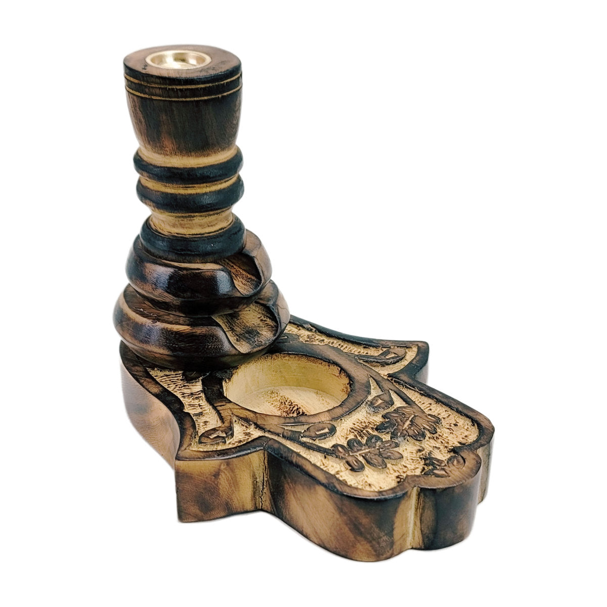 Hamsa Hand 5" Wooden Backflow Incense Cone Burner