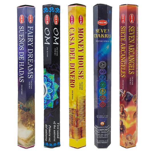 5-PACK SAMPLER 1, HEM Incense Sticks 20-Stick Hex Packs