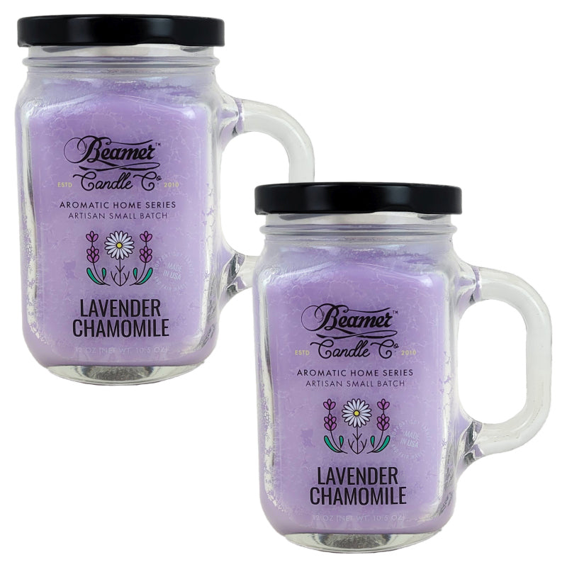 Lavender Chamomile 5" Glass Jar Candle, 12oz Aromatic Home Series, by Beamer Candle Co