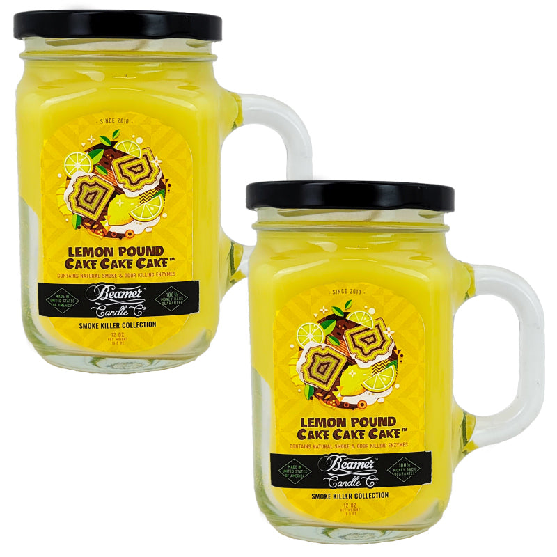Lemon Pound Cake 5" Glass Jar Candle, 12oz Smoke Killer Collection, by Beamer Candle Co