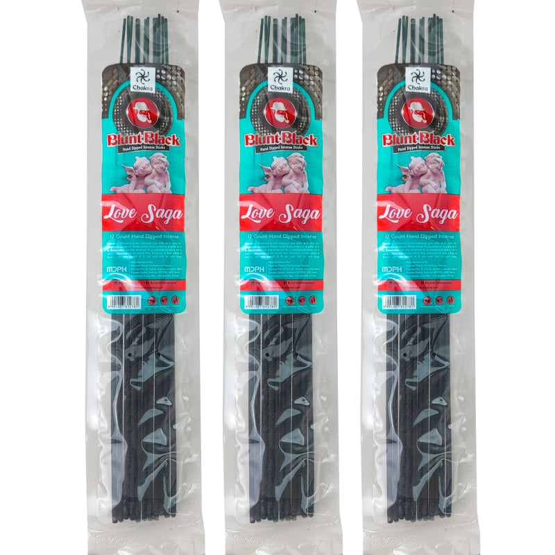 Love Saga Scent 10.5" Blunt Black Incense, 12-Stick Pack