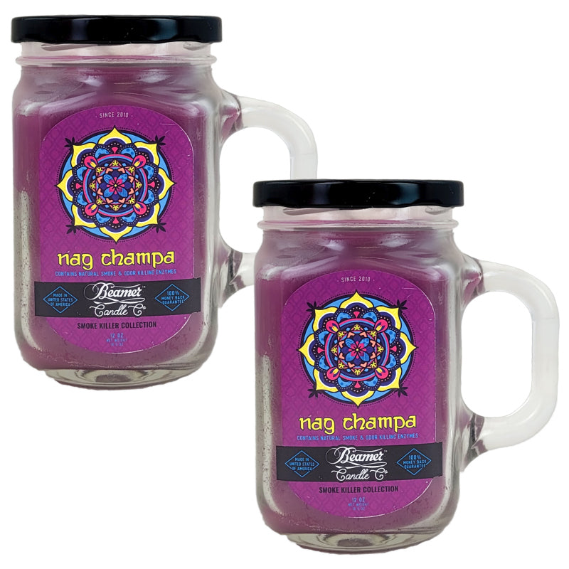 Nag Champa 5" Glass Jar Candle, 12oz Smoke Killer Collection, by Beamer Candle Co