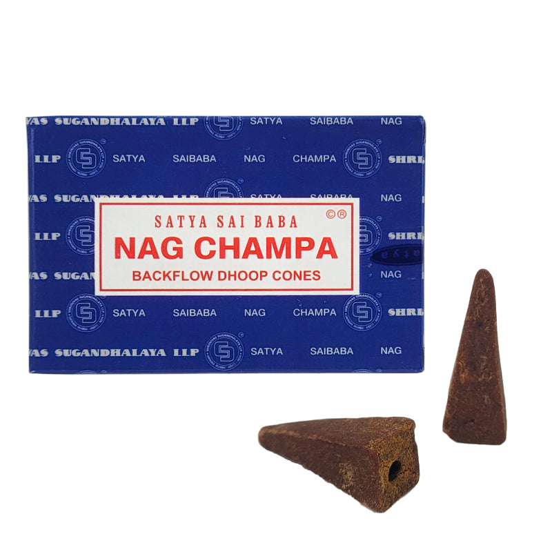 Nag Champa Backflow Dhoop Incense Cones, Box of 10 Cones, by Satya