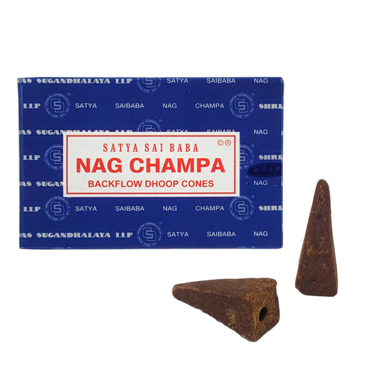 Nag Champa Backflow Dhoop Incense Cones, Box of 10 Cones, by Satya