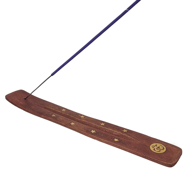 10" Wood Incense Burner & Ash Catcher, OM Symbol Design (Style B)