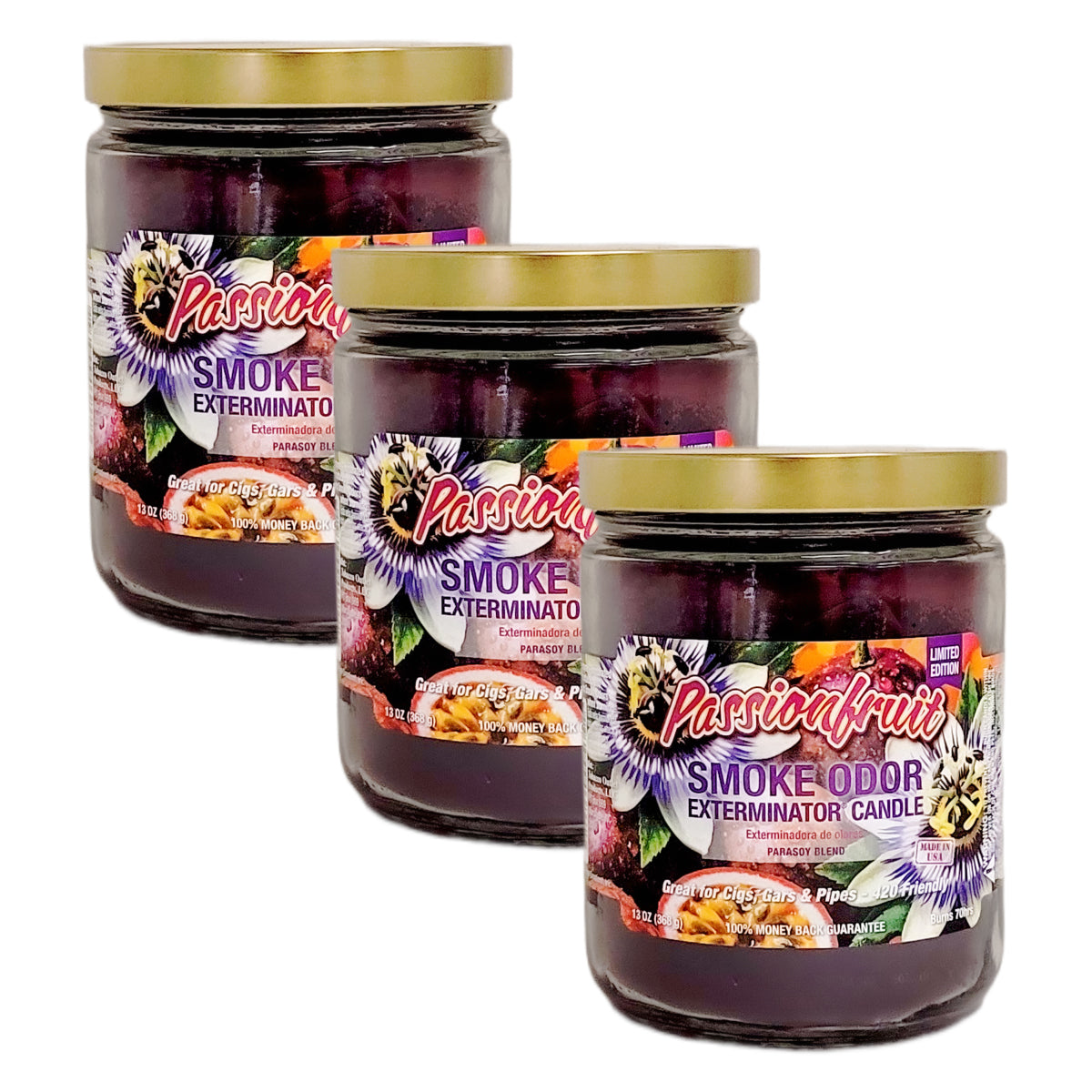 Passion Fruit 4" Glass Jar 13oz Smoke Odor Exterminator Candle, by Tobacco Outlet Products