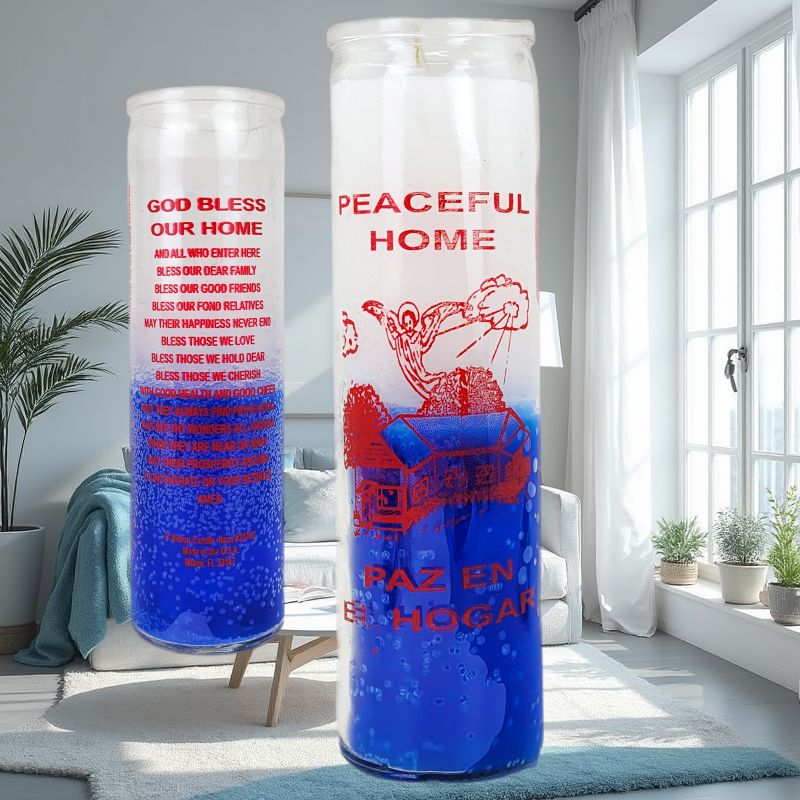 7 Day Candle, Peaceful Home (White/Blue)