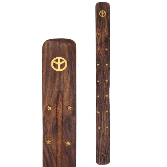 Jumbo Wood Incense Burner & Ash Catcher, Peace Sign Design, 18"