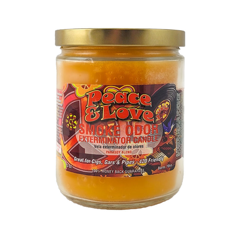 Peace & Love 4" Glass Jar 13oz Smoke Odor Exterminator Candle, by Tobacco Outlet Products