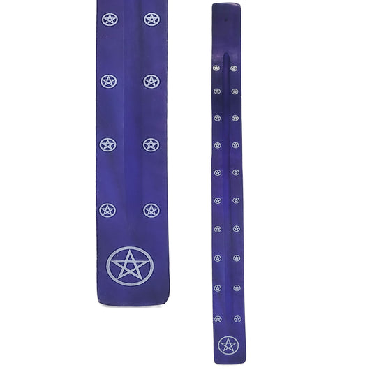 Extra-Long 20" Jumbo Wood Incense Burner & Ash Catcher, Pentagram (Purple) Design
