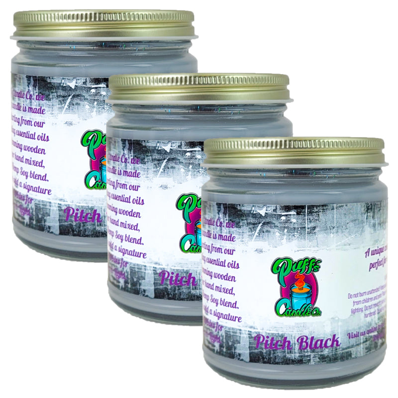 Pitch Black Scent 9oz No Pendy Jar Candle, Puff's Candle Co