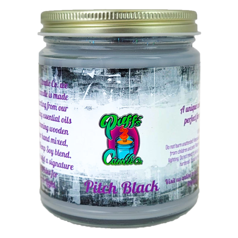 Pitch Black Scent 9oz No Pendy Jar Candle, Puff's Candle Co