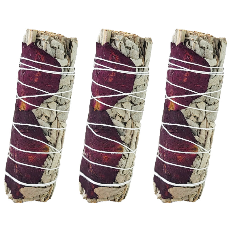White Sage & Red Rose Petals 4" Bundle Smudge Stick