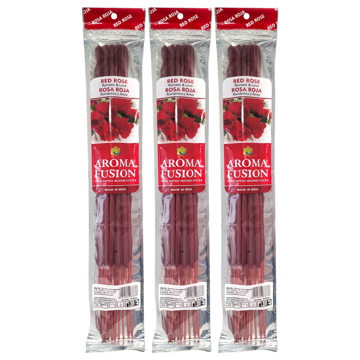 Red Rose Scent Aroma Fusion 19" Jumbo Incense, 10-Stick Pack