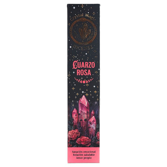 Rose Quartz 15g 8" Incense Pack + Crystals, by Crystal Magic Incense