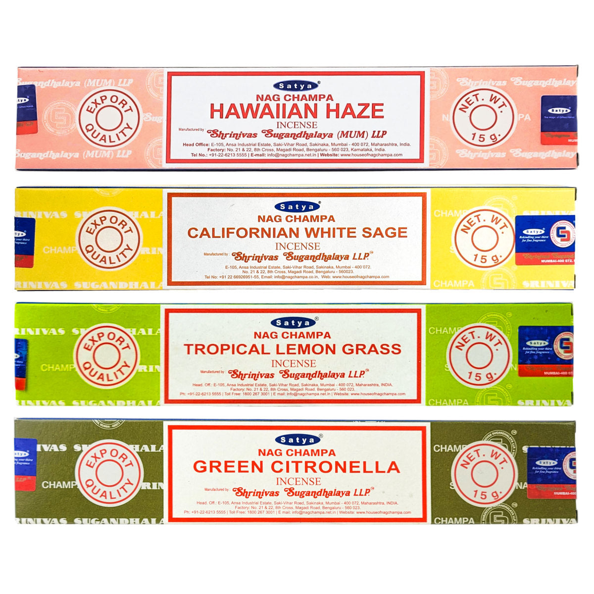 Satya 15g Incense 4-PACK SAMPLER #4 "Summer Fun"