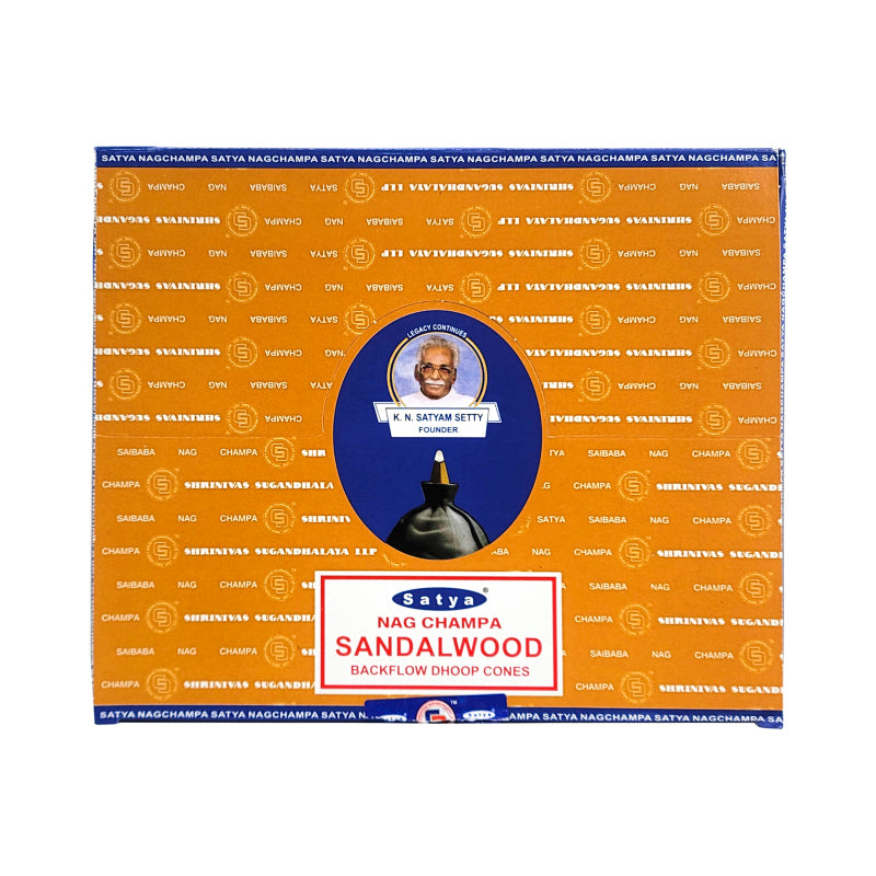 Sandalwood Backflow Dhoop Incense Cones, Box of 10 Cones, by Satya