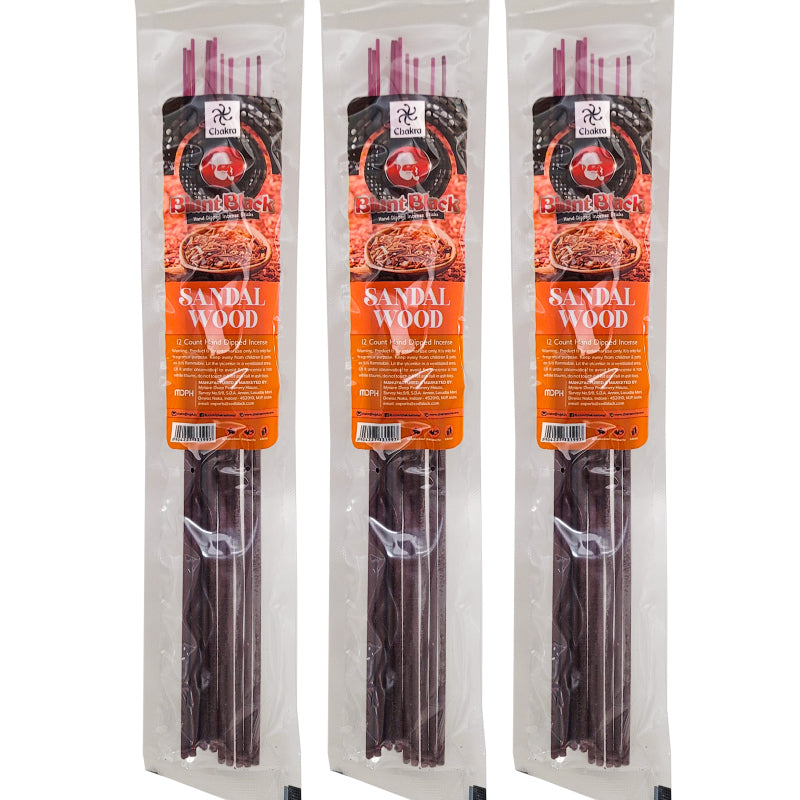 Sandalwood Scent 10.5" Blunt Black Incense, 12-Stick Pack