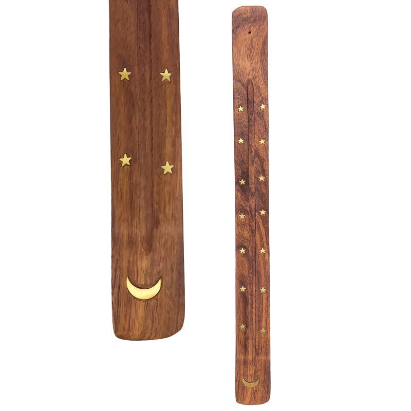 Jumbo Wood Incense Burner & Ash Catcher, Stars & Moon Design, 18"