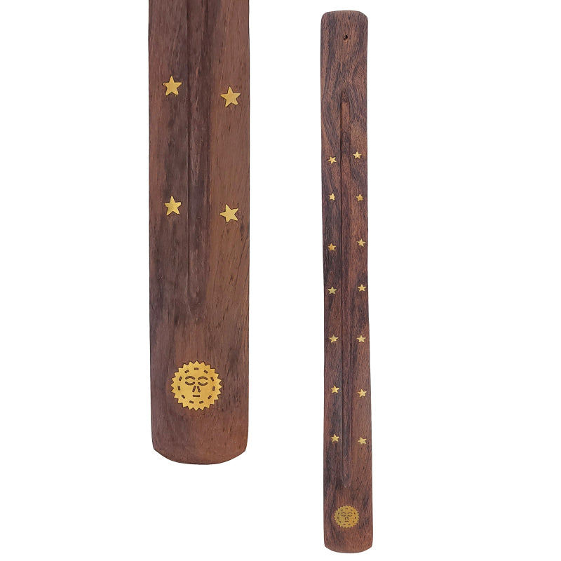 Jumbo Wood Incense Burner & Ash Catcher, Sun Design, 18"